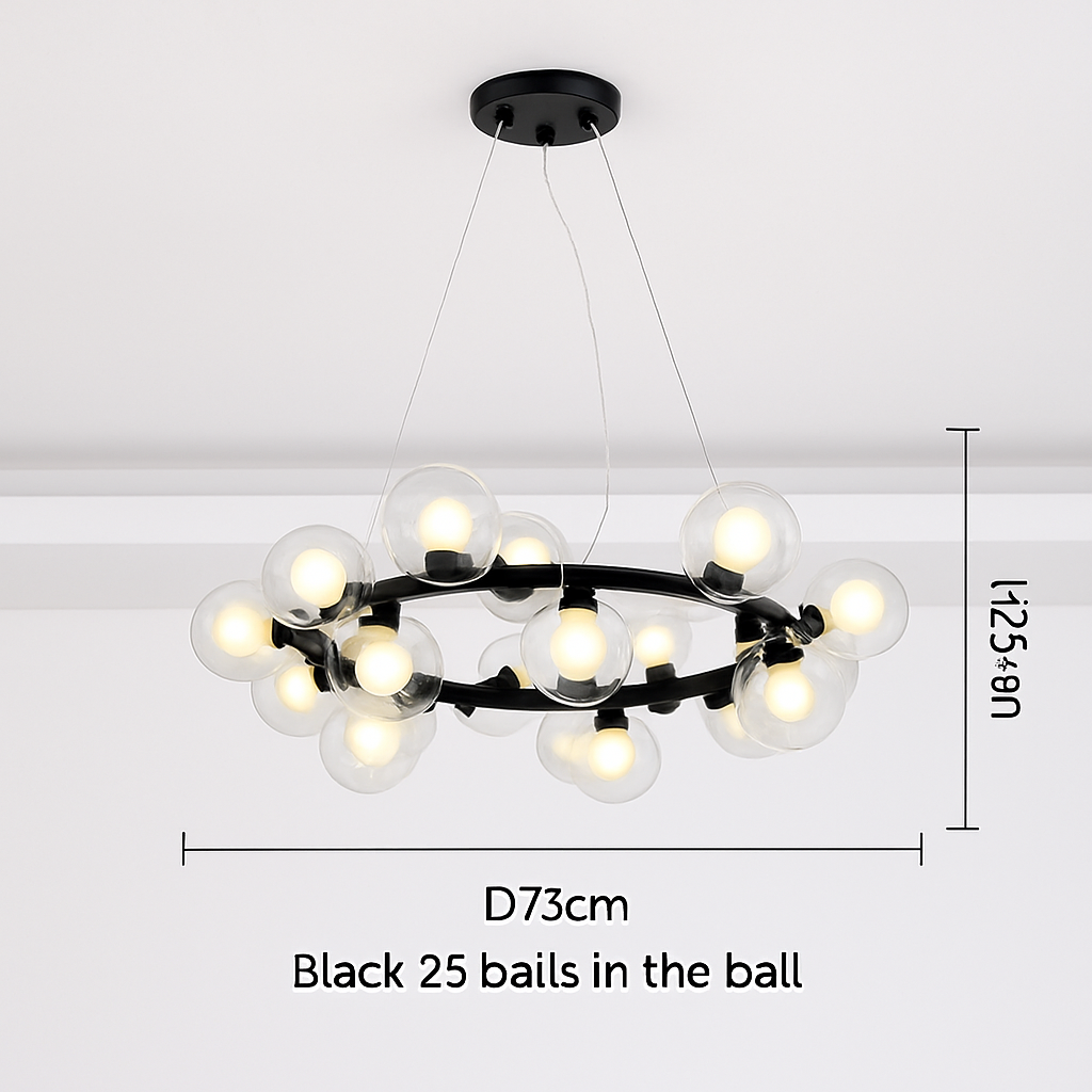 Suspension — Nordique LED ronde lustre boule de verre or noir suspension lampe restaurant cuisine salon anneau décor à la maison luminaires