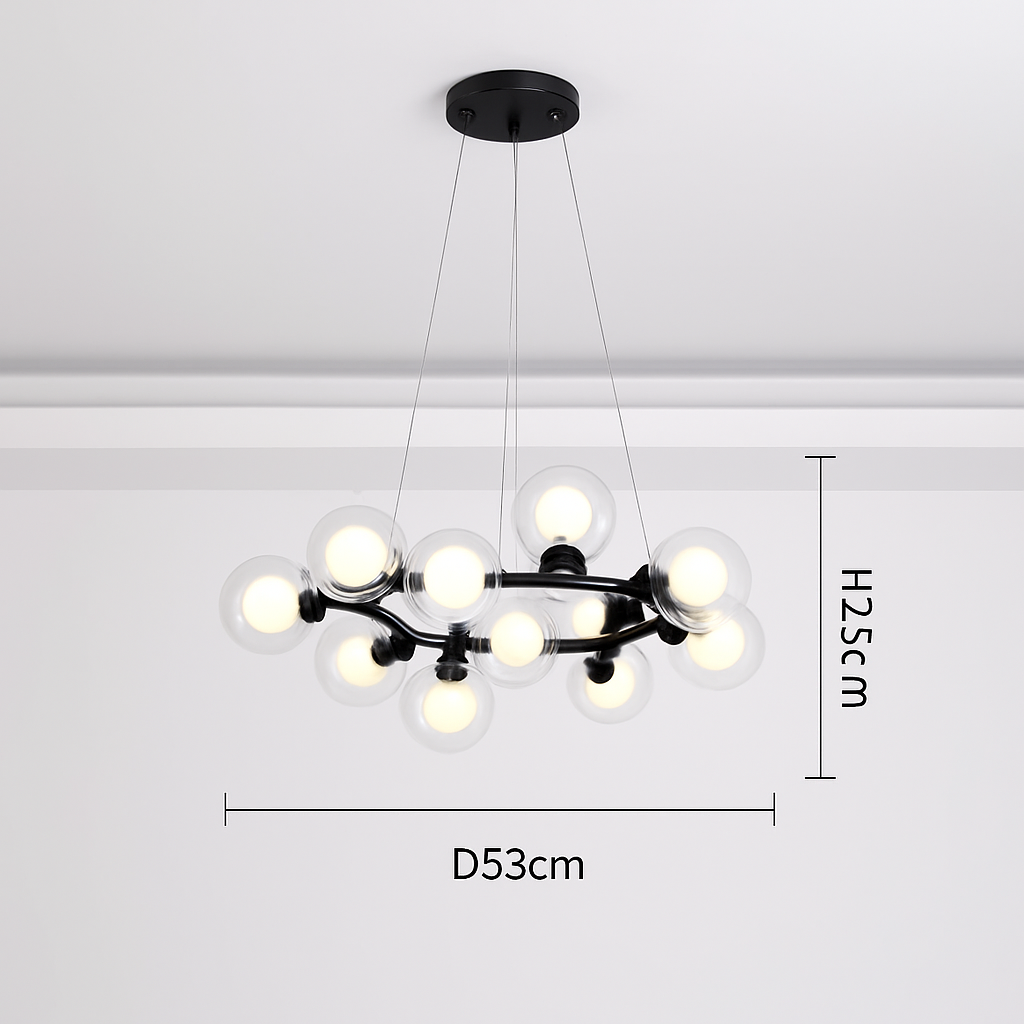 Suspension — Nordique LED ronde lustre boule de verre or noir suspension lampe restaurant cuisine salon anneau décor à la maison luminaires