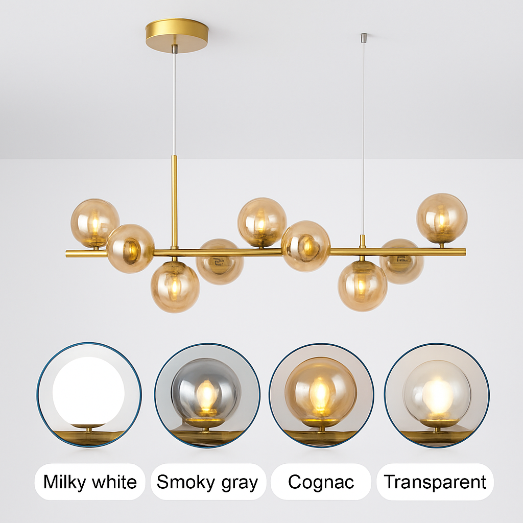 Suspension — Nordique moderne suspension LED or lumière boule de verre 11 têtes lampe suspendue pour cuisine salon salle à manger Suspension Luminaire Design