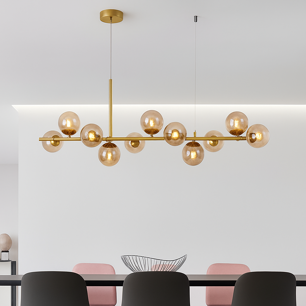 Suspension — Nordique moderne suspension LED or lumière boule de verre 11 têtes lampe suspendue pour cuisine salon salle à manger Suspension Luminaire Design