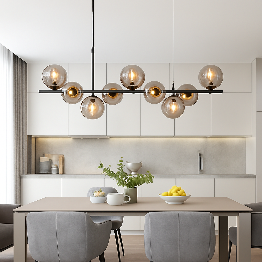 Suspension — Nordique moderne suspension LED or lumière boule de verre 11 têtes lampe suspendue pour cuisine salon salle à manger Suspension Luminaire Design