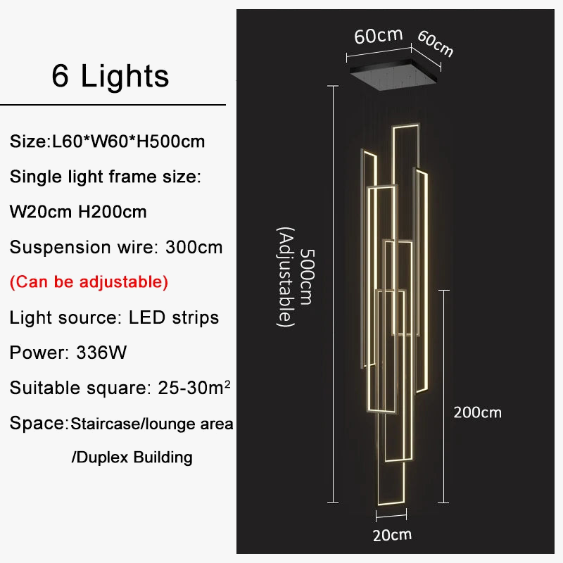 Lustre — Grand lustre Or noir LED maison intérieur salon escalier Hall rectangulaire
