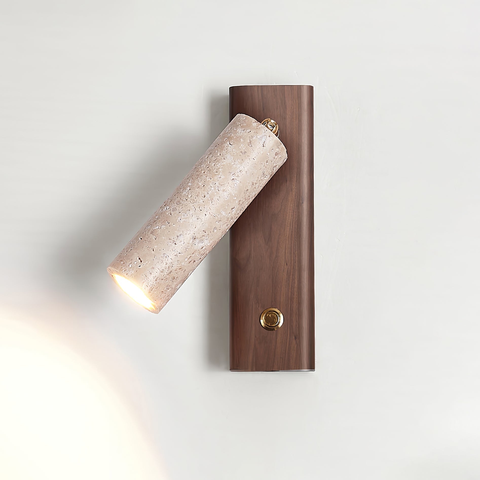 Ornoria Applique Murale Cylindrique - Bois de noyer et travertin jaune - Lumière chaude