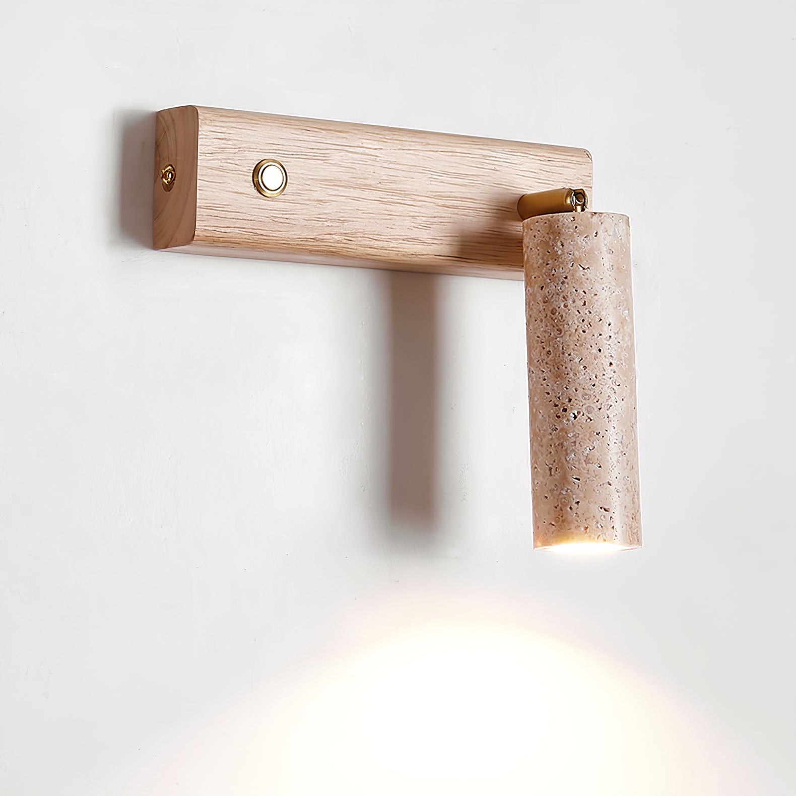 Ornoria Applique Murale Cylindrique - Couleur bois et travertin jaune - Lumière chaude