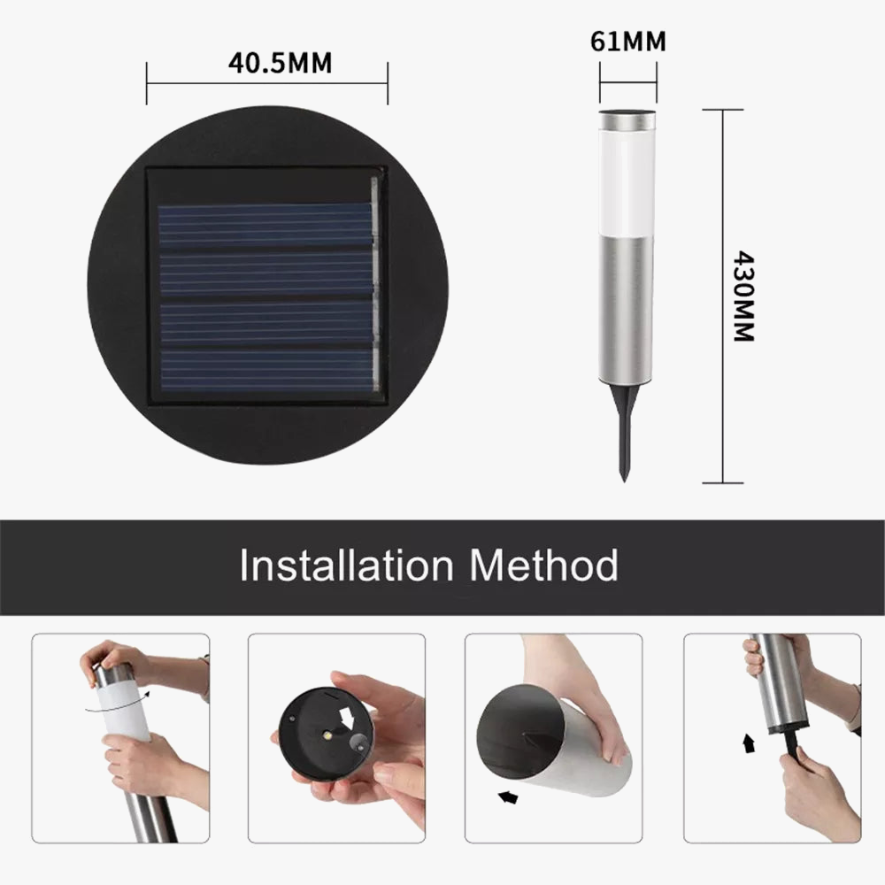Borne lumineuse solaire LED en acier inoxydable pour jardin et patio, lots de 1, 2 ou 4 – Solviane