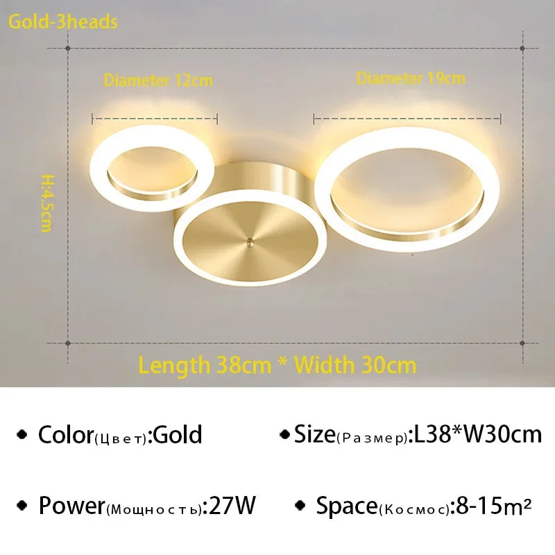 Plafonnier — Plafond moderne à LEDs lustre en aluminium Simple plafonnier pour salon chambre salle à manger cercle anneaux plafonnier doré
