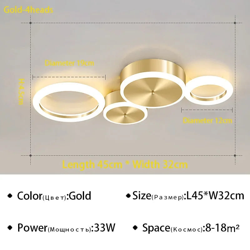Plafonnier — Plafond moderne à LEDs lustre en aluminium Simple plafonnier pour salon chambre salle à manger cercle anneaux plafonnier doré