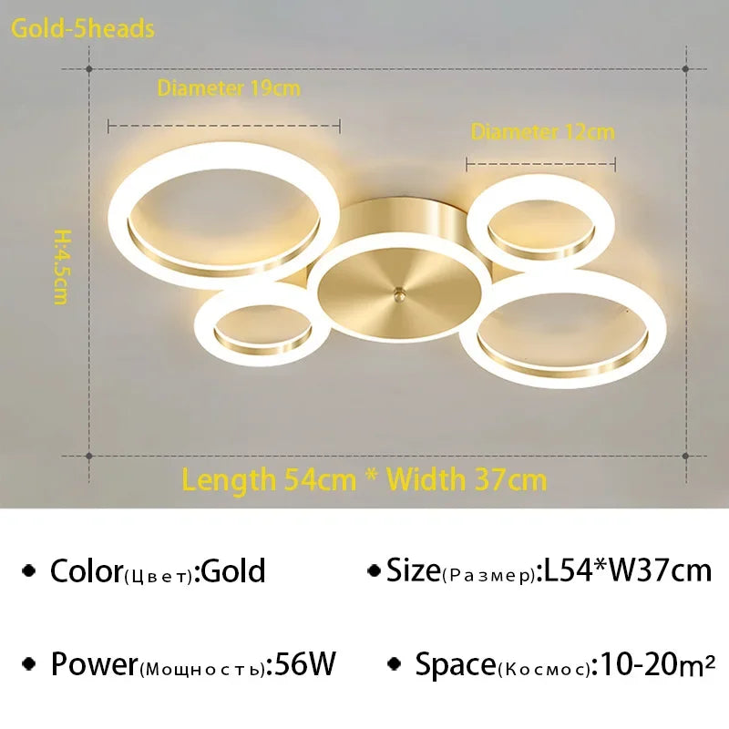 Plafonnier — Plafond moderne à LEDs lustre en aluminium Simple plafonnier pour salon chambre salle à manger cercle anneaux plafonnier doré