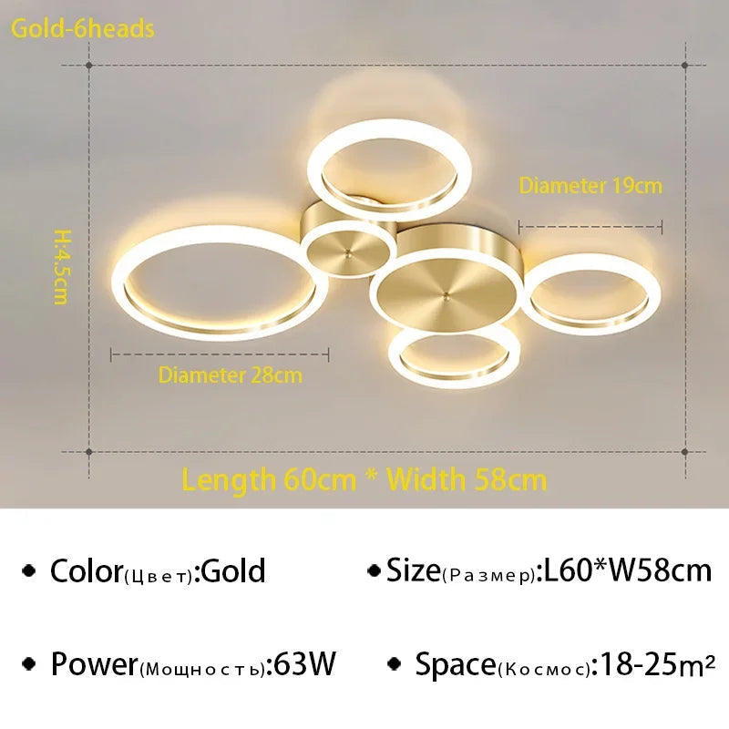 Plafonnier — Plafond moderne à LEDs lustre en aluminium Simple plafonnier pour salon chambre salle à manger cercle anneaux plafonnier doré