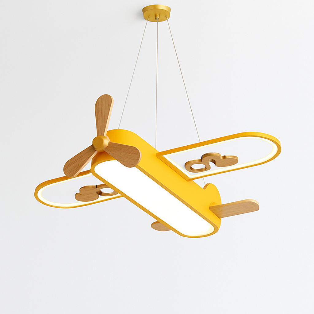 Plafonnier — Avion LED jaune bleu design minimaliste plafonnier en bois pour chambre d'enfant maison bébé garçons enfant suspension