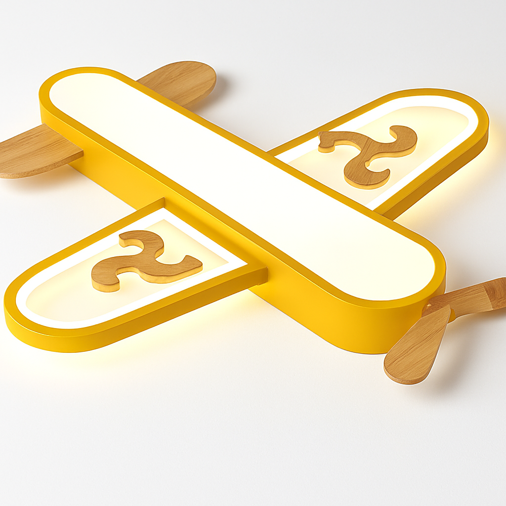 Plafonnier — Avion LED jaune bleu design minimaliste plafonnier en bois pour chambre d'enfant maison bébé garçons enfant suspension