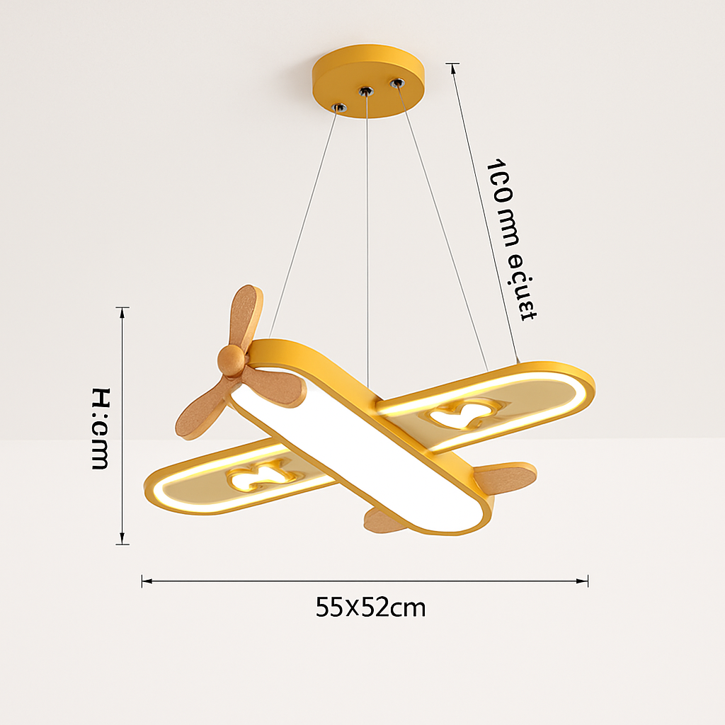 Plafonnier — Avion LED jaune bleu design minimaliste plafonnier en bois pour chambre d'enfant maison bébé garçons enfant suspension