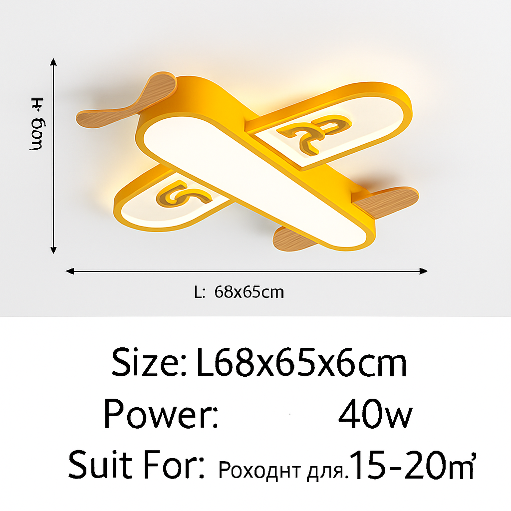 Plafonnier — Avion LED jaune bleu design minimaliste plafonnier en bois pour chambre d'enfant maison bébé garçons enfant suspension