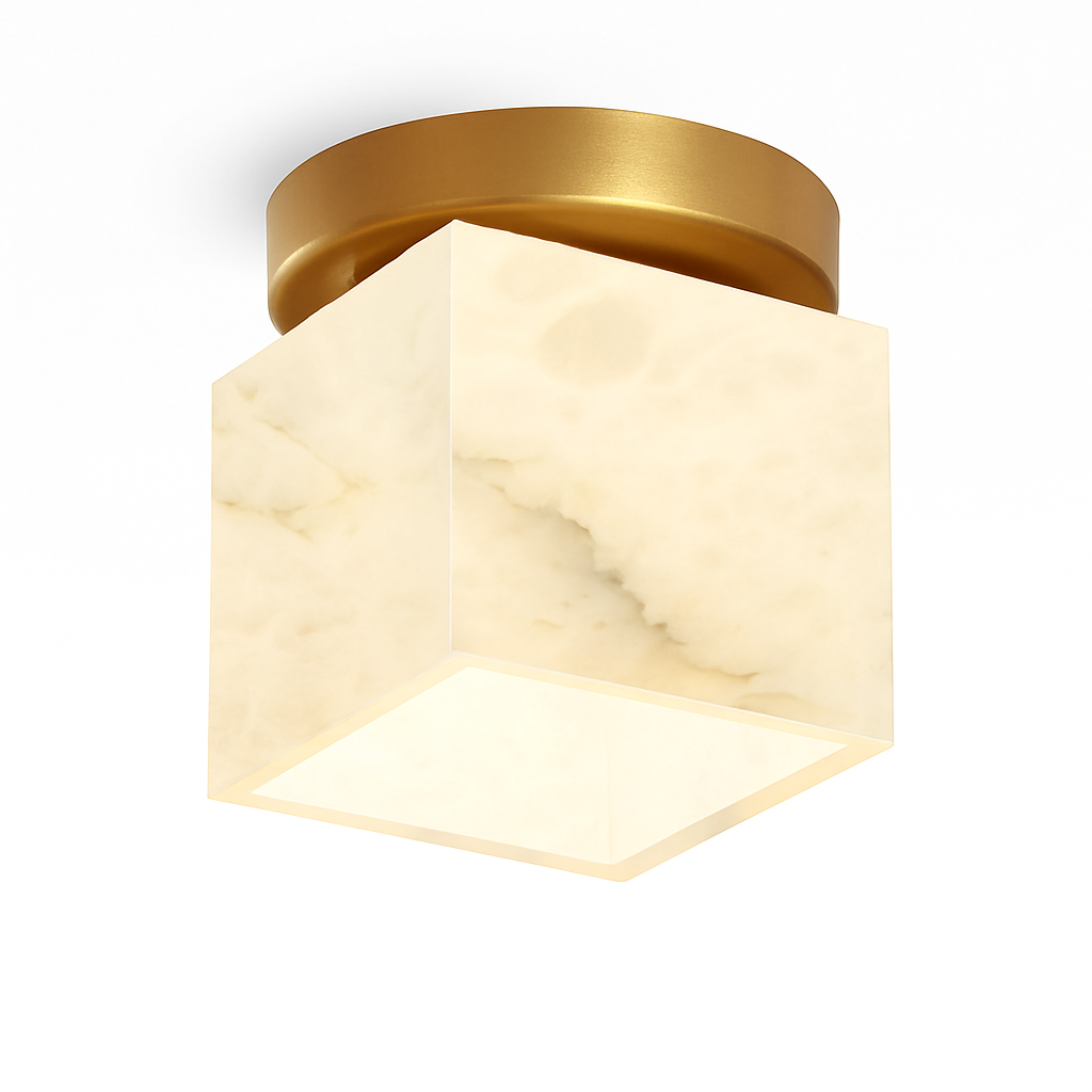 Plafonnier — Boule de marbre lumière d'entrée LED luxe en laiton doré petit carré toilettes chambre balcon allée Luminaire