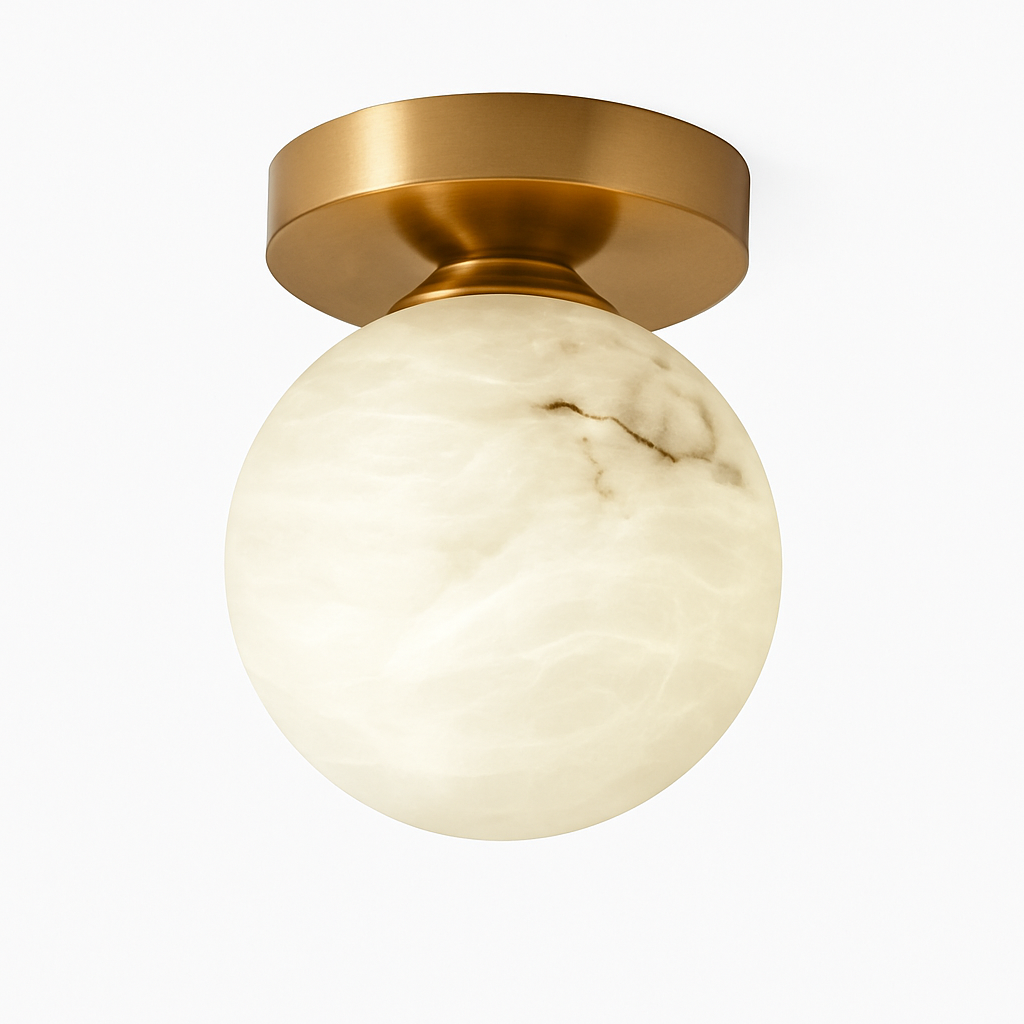 Plafonnier — Boule de marbre lumière d'entrée LED luxe en laiton doré petit carré toilettes chambre balcon allée Luminaire