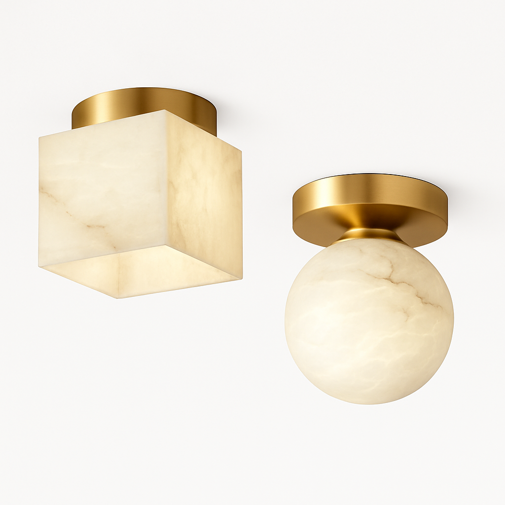 Plafonnier — Boule de marbre lumière d'entrée LED luxe en laiton doré petit carré toilettes chambre balcon allée Luminaire