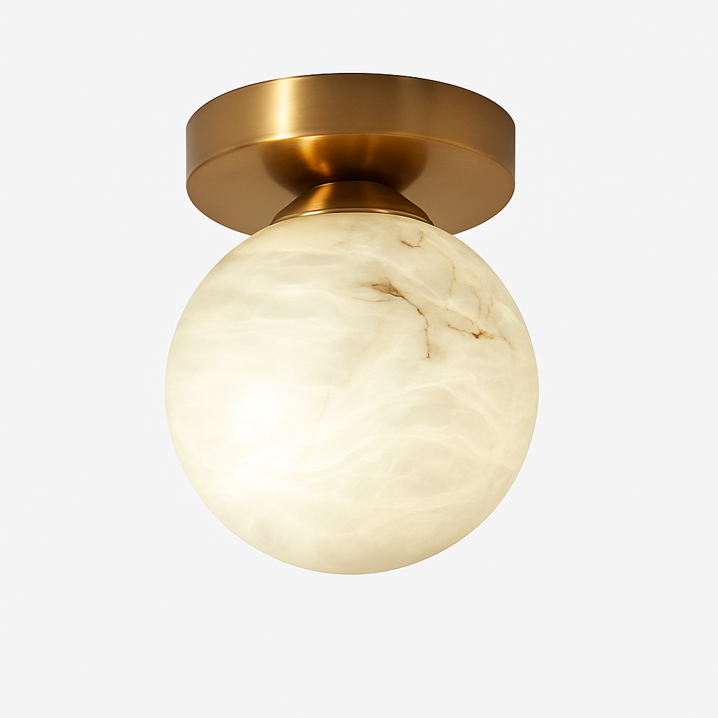 Plafonnier — Boule de marbre lumière d'entrée LED luxe en laiton doré petit carré toilettes chambre balcon allée Luminaire