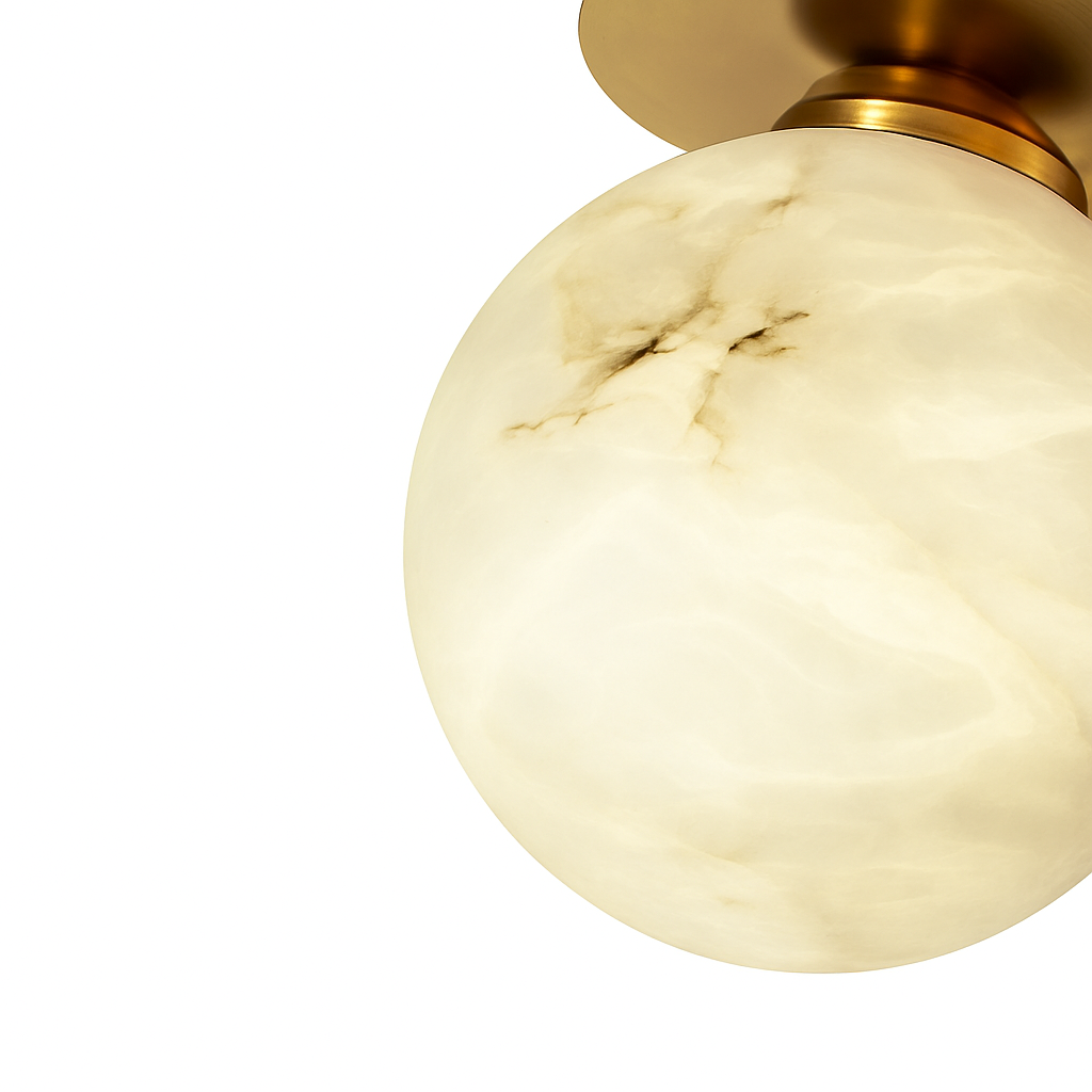Plafonnier — Boule de marbre lumière d'entrée LED luxe en laiton doré petit carré toilettes chambre balcon allée Luminaire
