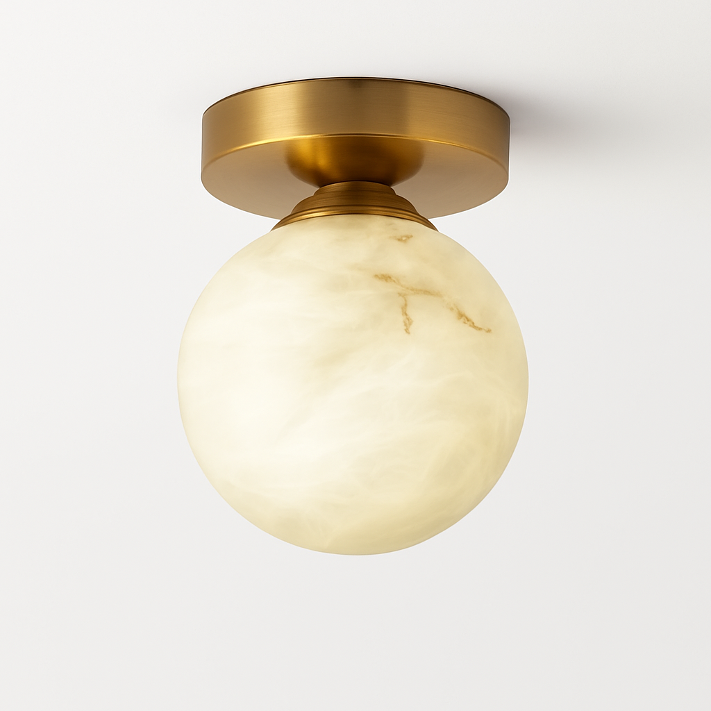 Plafonnier — Boule de marbre lumière d'entrée LED luxe en laiton doré petit carré toilettes chambre balcon allée Luminaire