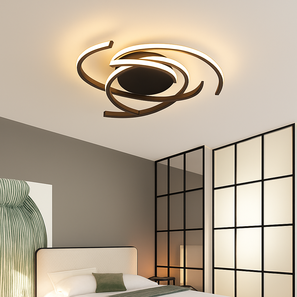 Plafonnier design LED avec des semi-cercles entrelacés Dilia Fanny Nuance en Aluminium - Une Présence Décorative Affirmée