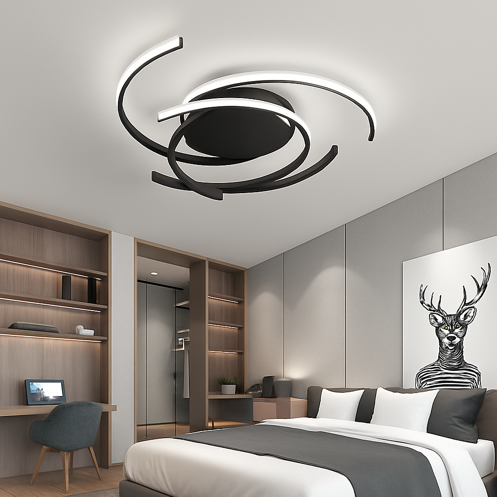 Plafonnier design LED avec des semi-cercles entrelacés Dilia Fanny Nuance en Aluminium - Une Présence Décorative Affirmée