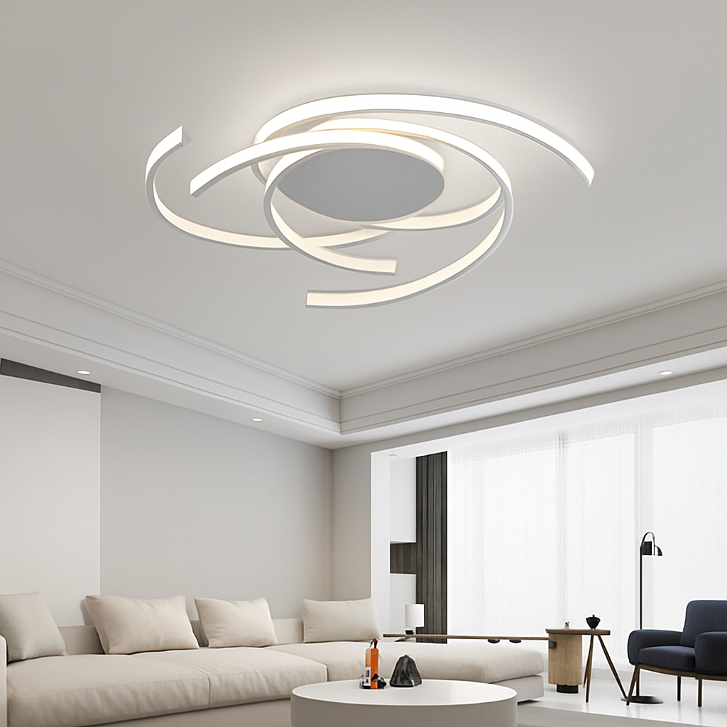 Plafonnier design LED avec des semi-cercles entrelacés Dilia Fanny Nuance en Aluminium - Une Présence Décorative Affirmée