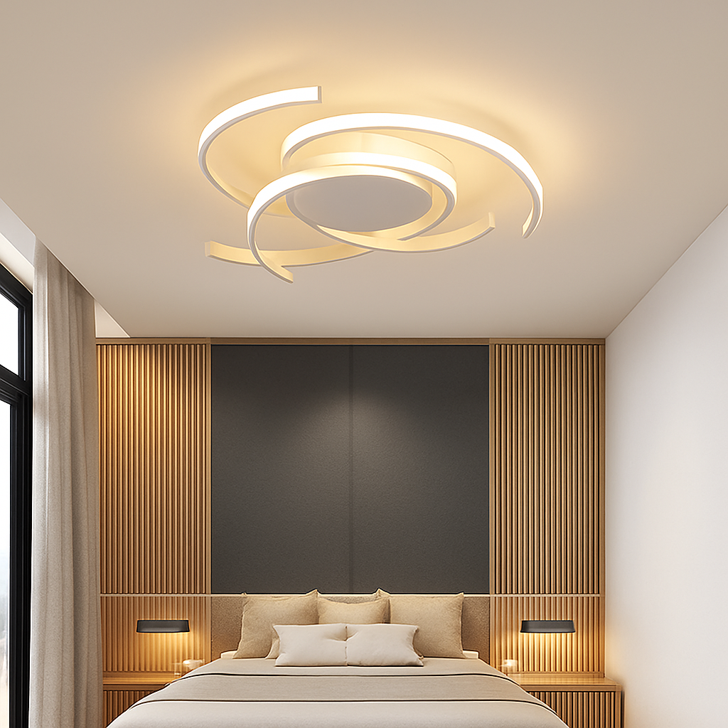 Plafonnier design LED avec des semi-cercles entrelacés Dilia Fanny Nuance en Aluminium - Une Présence Décorative Affirmée