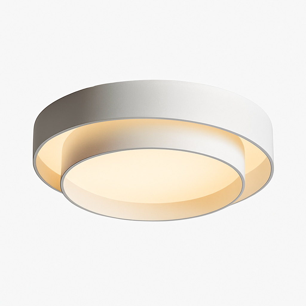 Plafonnier design LED avec double abat-jour arrondi Isaiah Joséphine Orée en Métal - Une Présence Décorative Affirmée
