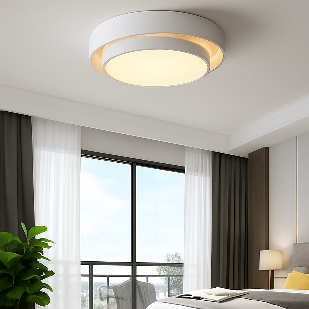 Plafonnier design LED avec double abat-jour arrondi Isaiah Joséphine Orée en Métal - Une Présence Décorative Affirmée
