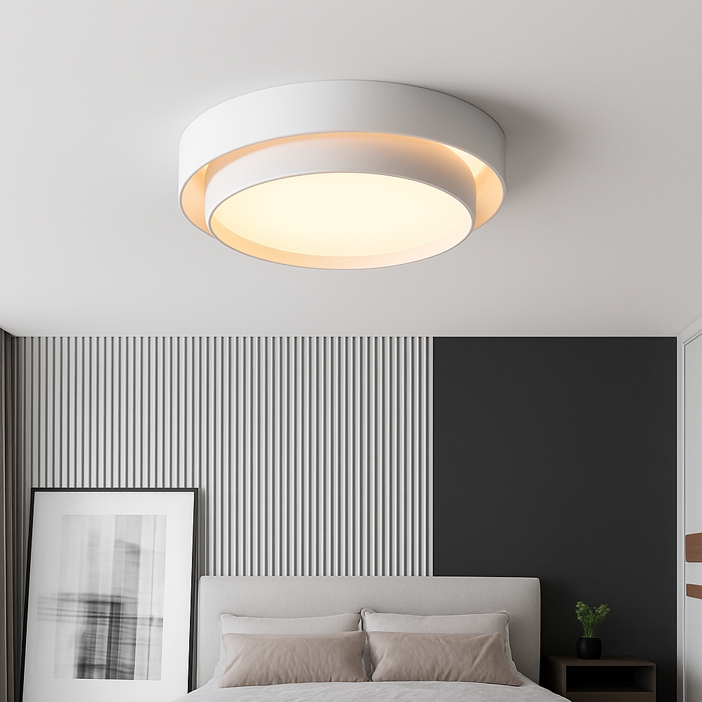 Plafonnier design LED avec double abat-jour arrondi Isaiah Joséphine Orée en Métal - Une Présence Décorative Affirmée
