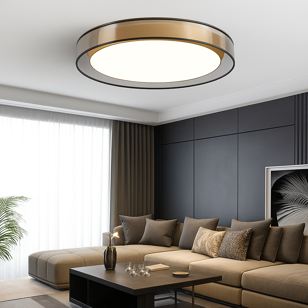 Plafonnier design LED doré avec disque Loft Marius Vallée en Disque - Formes Arrondies & Harmonie Visuelle