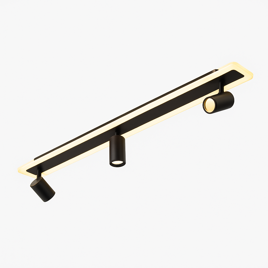 Plafonnier — Design moderne LED en métal noir avec plusieurs spots lumineux