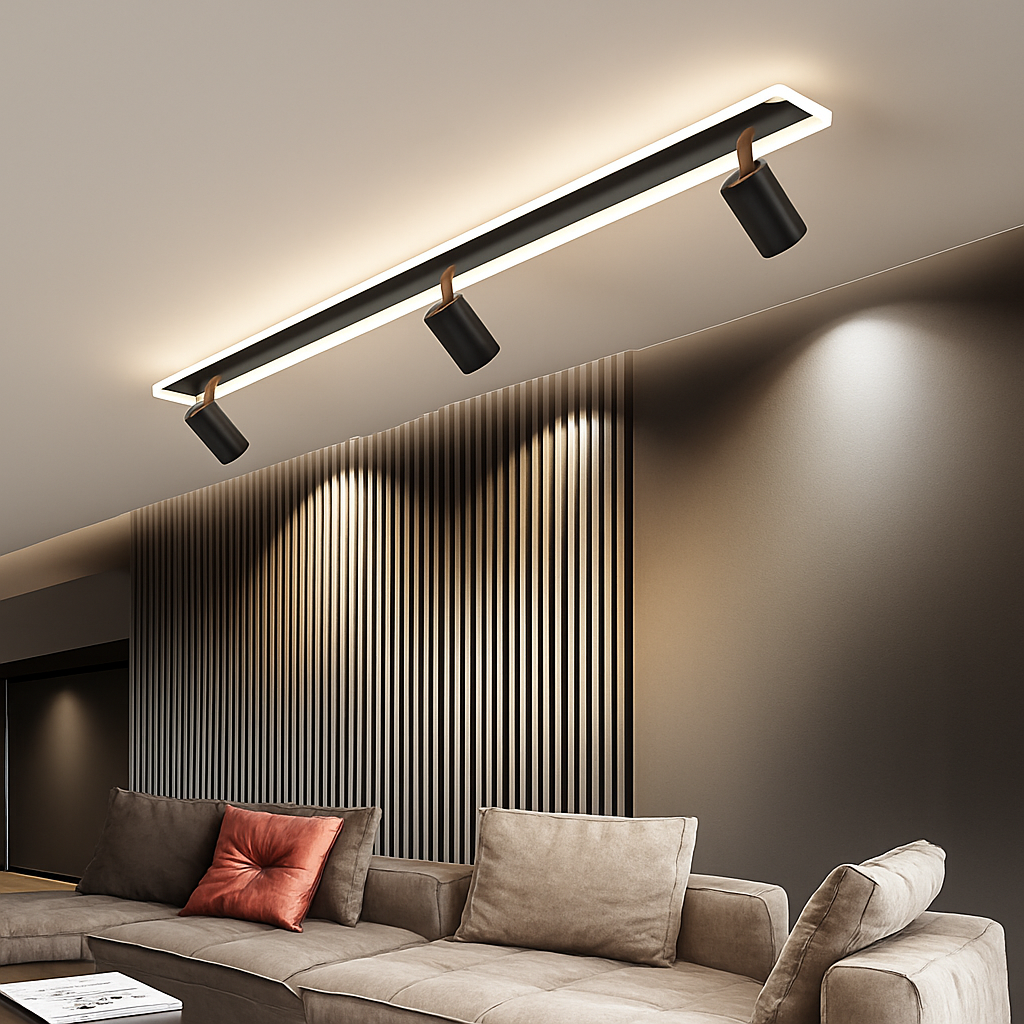 Plafonnier — Design moderne LED en métal noir avec plusieurs spots lumineux