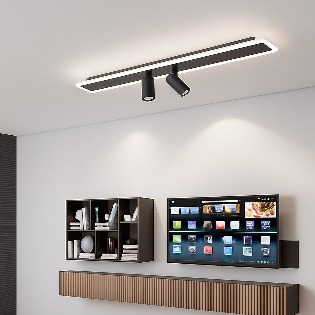 Plafonnier — Design moderne LED en métal noir avec plusieurs spots lumineux