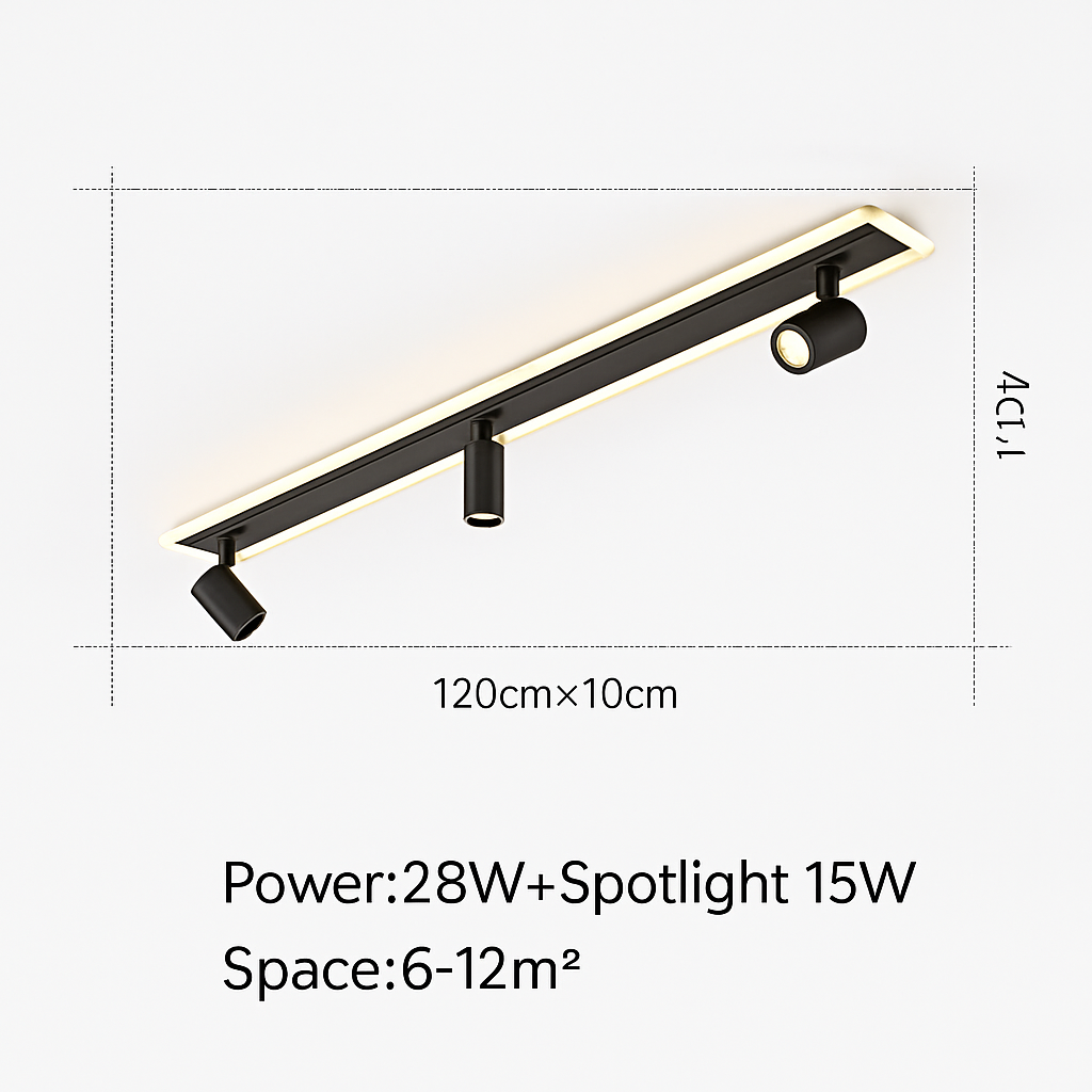Plafonnier — Design moderne LED en métal noir avec plusieurs spots lumineux