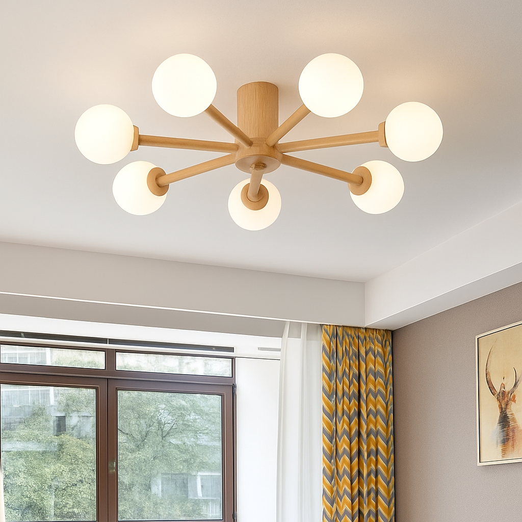 Abat-jour — En bois avec abat-jour boule de verre design moderne