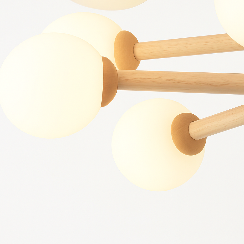 Abat-jour — En bois avec abat-jour boule de verre design moderne