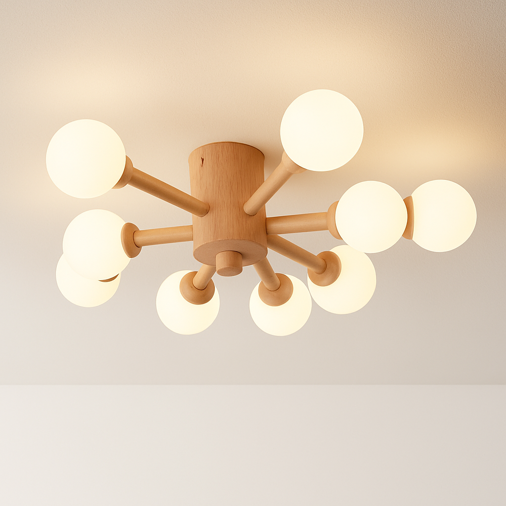 Abat-jour — En bois avec abat-jour boule de verre design moderne