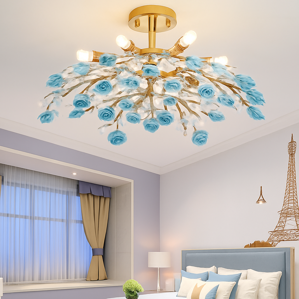 Plafonnier — En céramique de luxe moderne avec fleurs en cristal