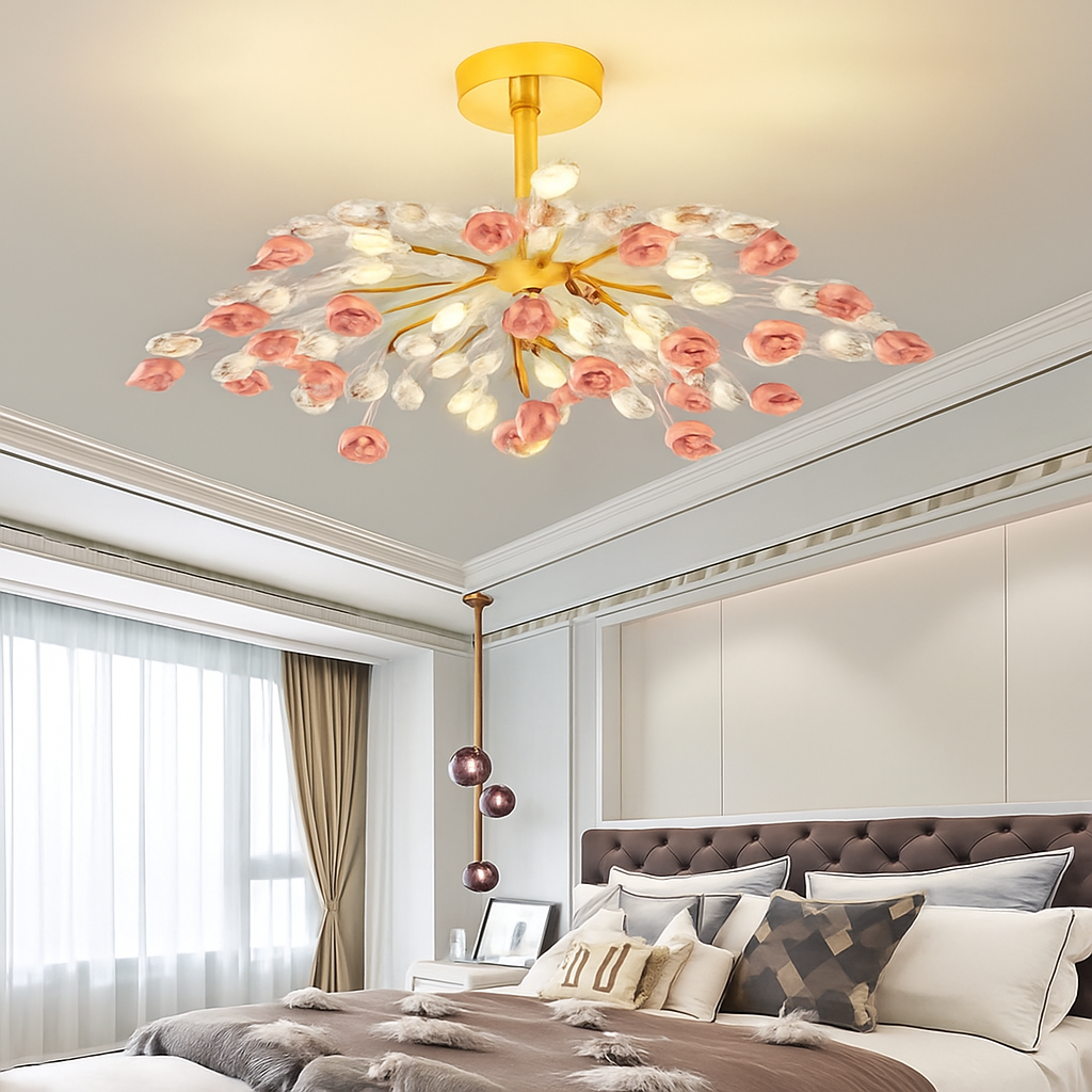 Plafonnier — En céramique de luxe moderne avec fleurs en cristal