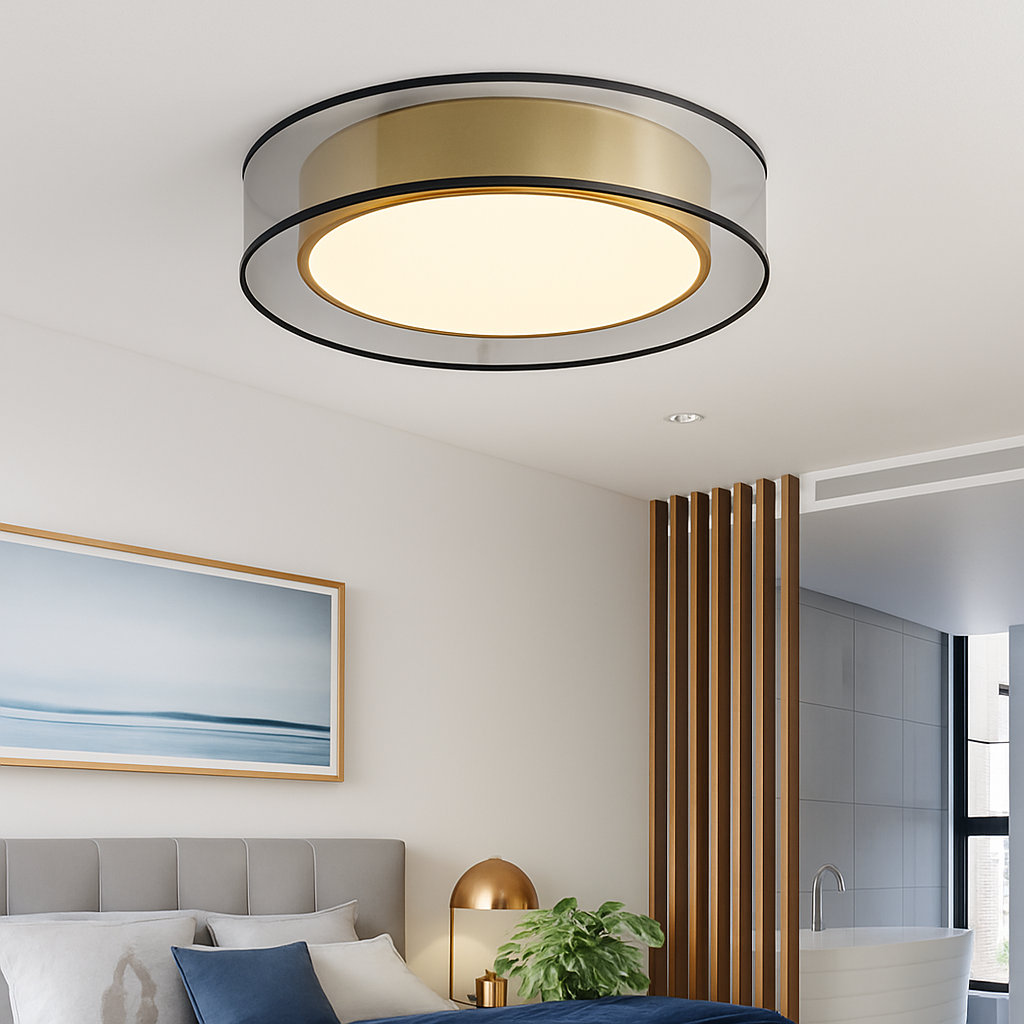 Abat-jour — En cuivre modernes abat-jour en maille Double abat-jour salon LED éclairage de plafond Loft chambre lumières créatives