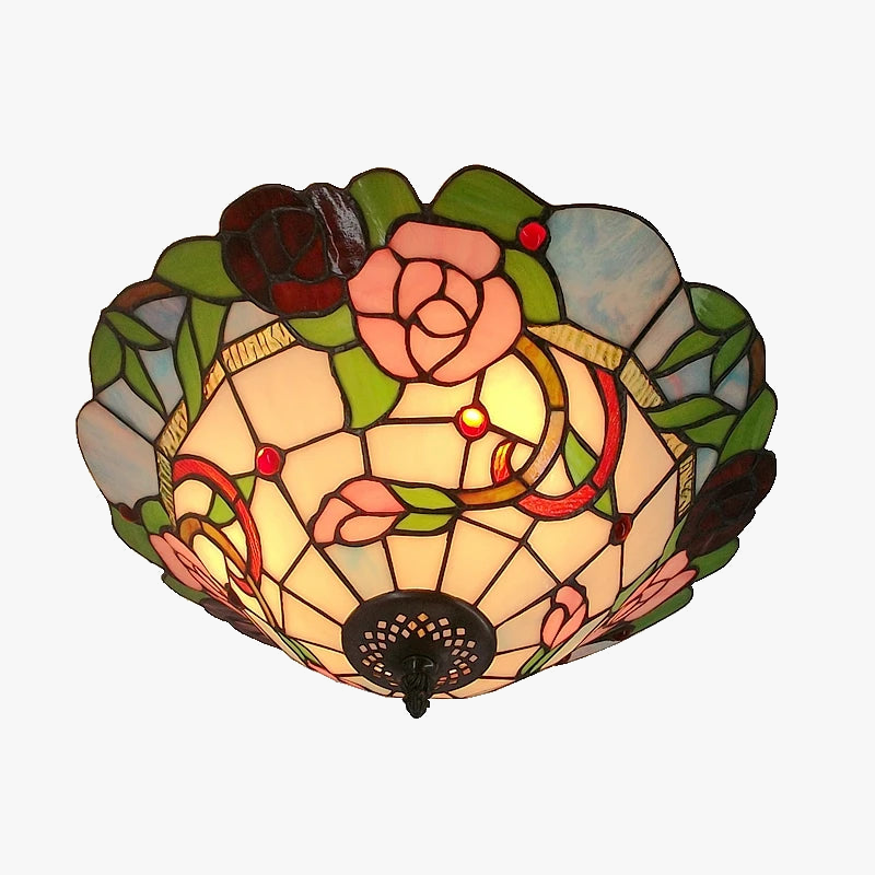 Plafonnier en verre tiffany style pastoral éclairage décoratif moderne Léna Intervalle - Le Charme du Verre dans le Décor