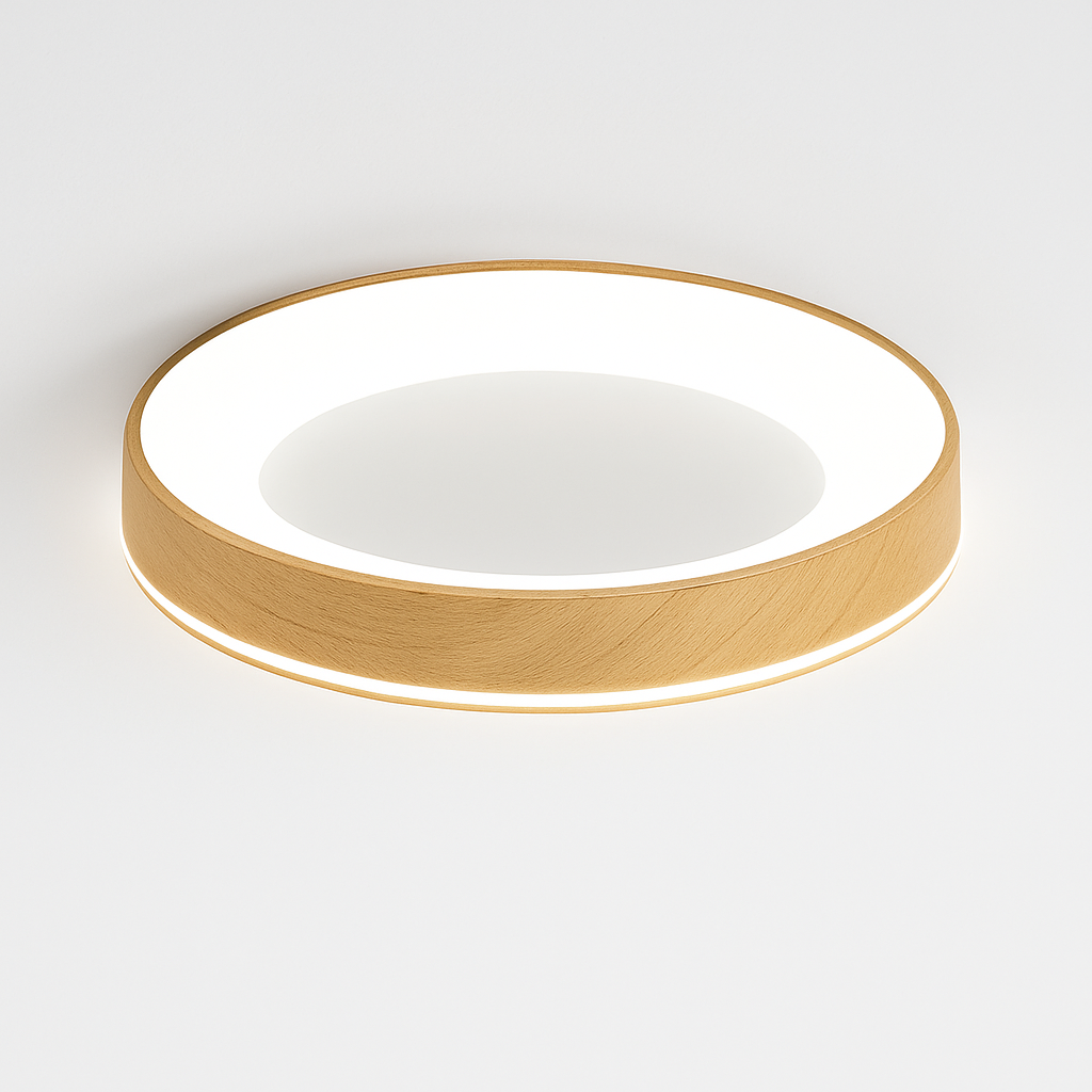 Plafonnier led circulaire grain de bois design moderne éclairage minimaliste Loïs Intervalle - Lignes Épurées & Atmosphère Sereine