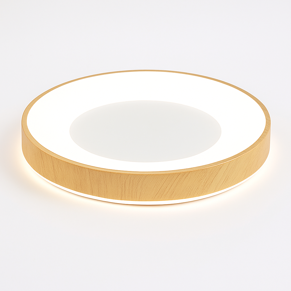 Plafonnier led circulaire grain de bois design moderne éclairage minimaliste Loïs Intervalle - Lignes Épurées & Atmosphère Sereine