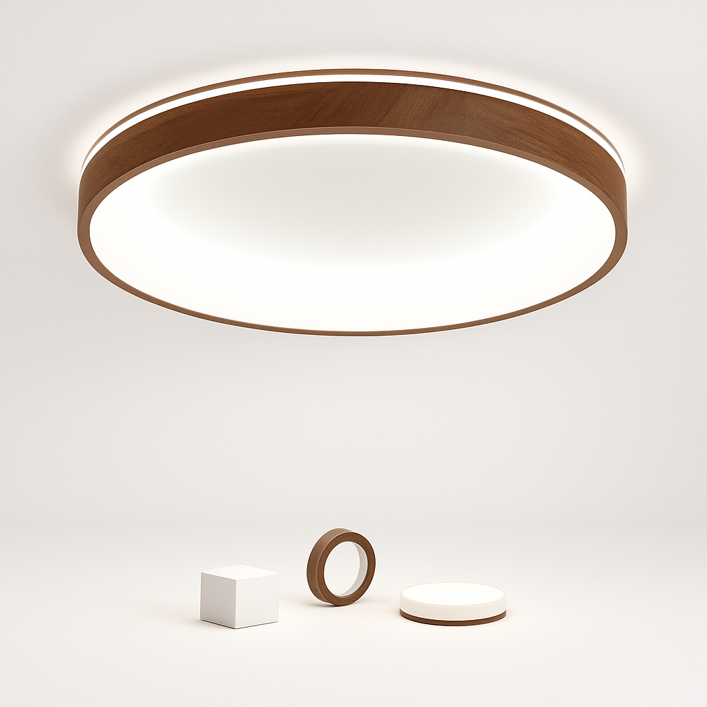 Plafonnier led circulaire grain de bois design moderne éclairage minimaliste Loïs Intervalle - Lignes Épurées & Atmosphère Sereine