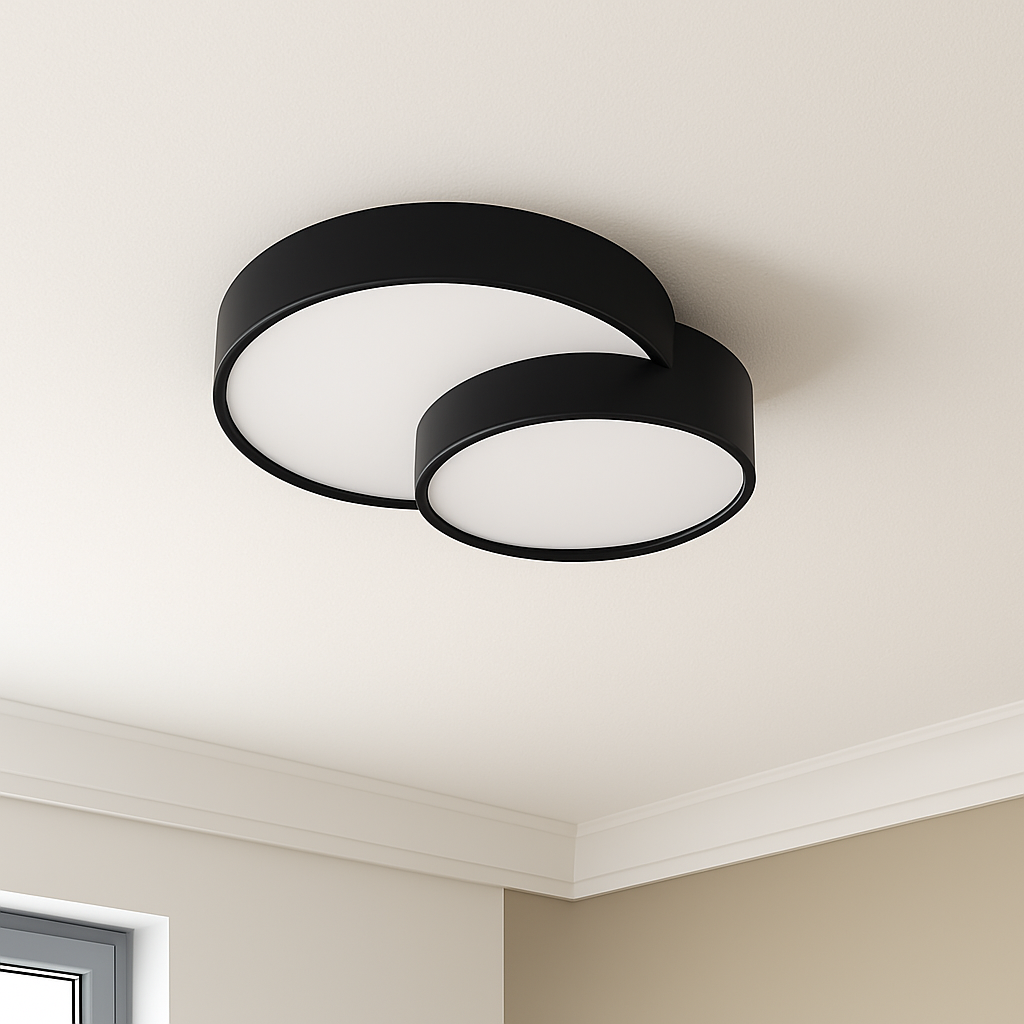 Plafonnier LED design décorative led noir blanc Célia Ouverture en Métal - Une Présence Décorative Affirmée