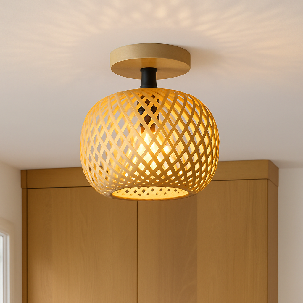 Plafonnier — LED en bambou tissé design lumineux décoratif