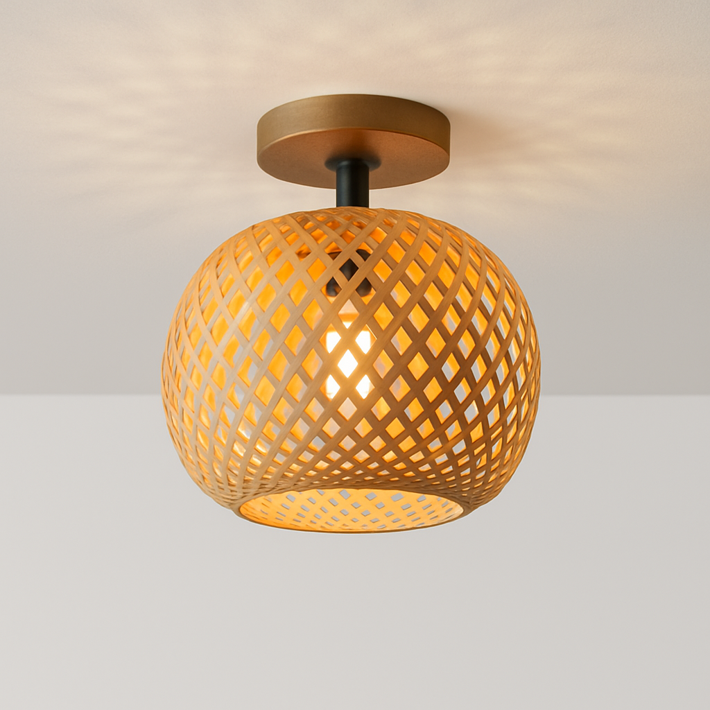 Plafonnier — LED en bambou tissé design lumineux décoratif