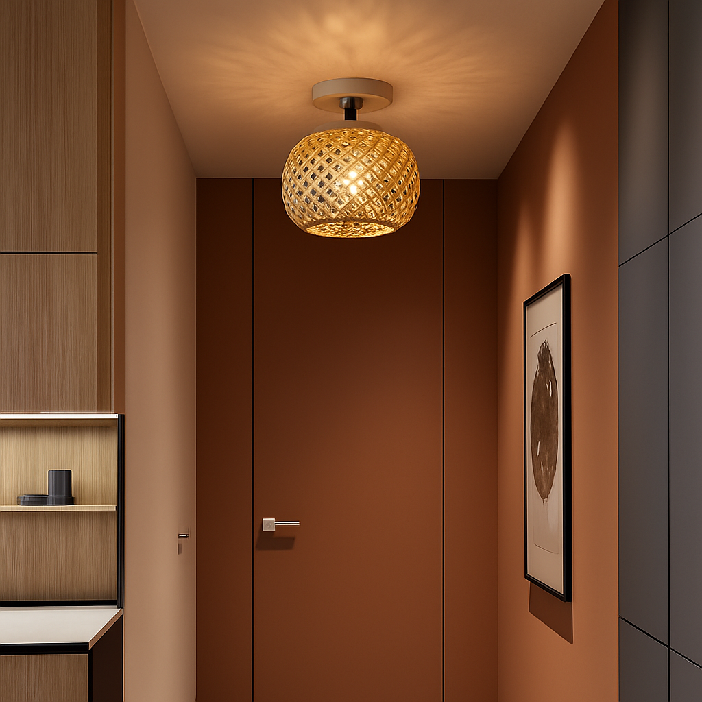 Plafonnier — LED en bambou tissé design lumineux décoratif