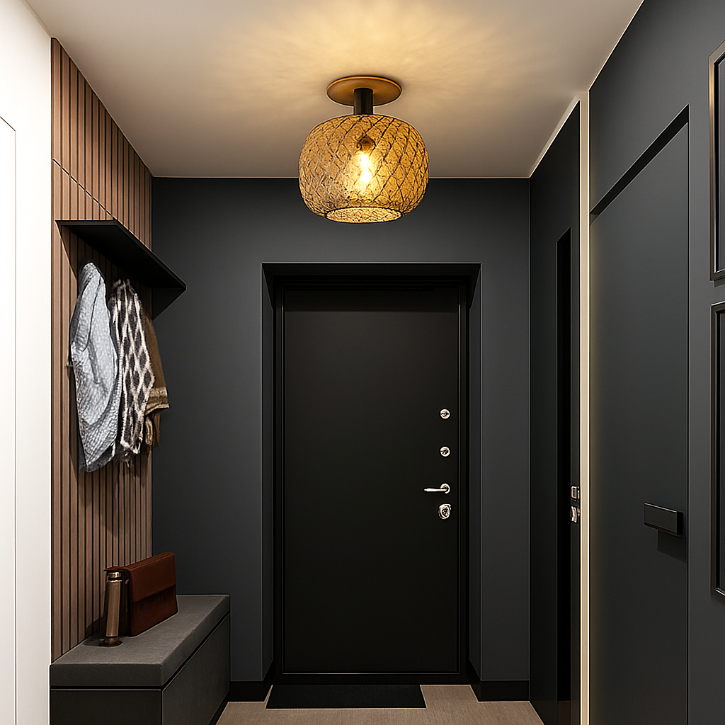 Plafonnier — LED en bambou tissé design lumineux décoratif